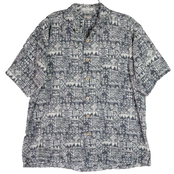 Gotcha Sport Men's Size L Hawaiian Button Down Shirt Gray Geometric Pattern - Picture 1 of 11